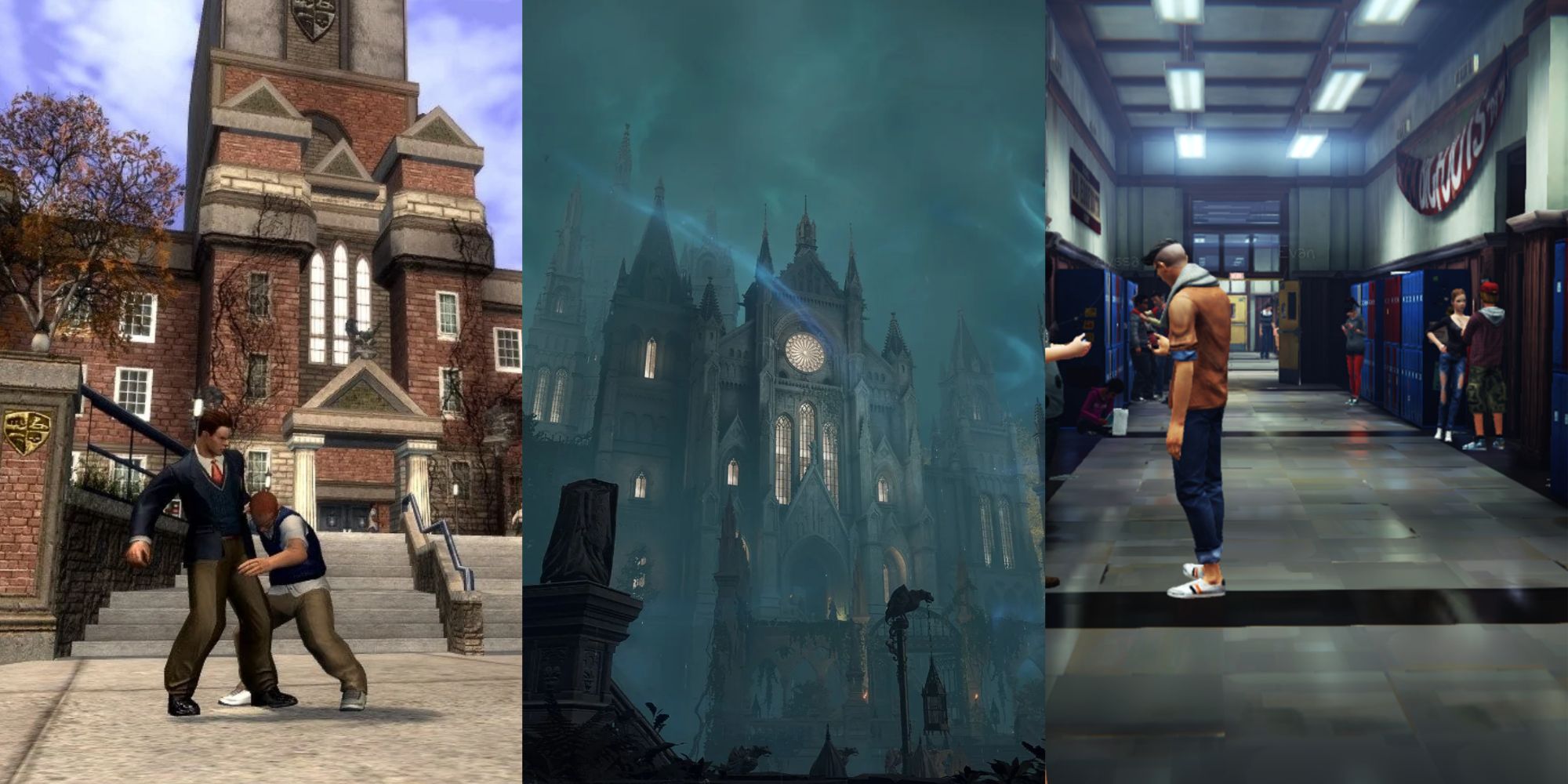 Collage of Greatest Schools In Video Games, featuring Bully, Elden Ring, and Life Is Strange