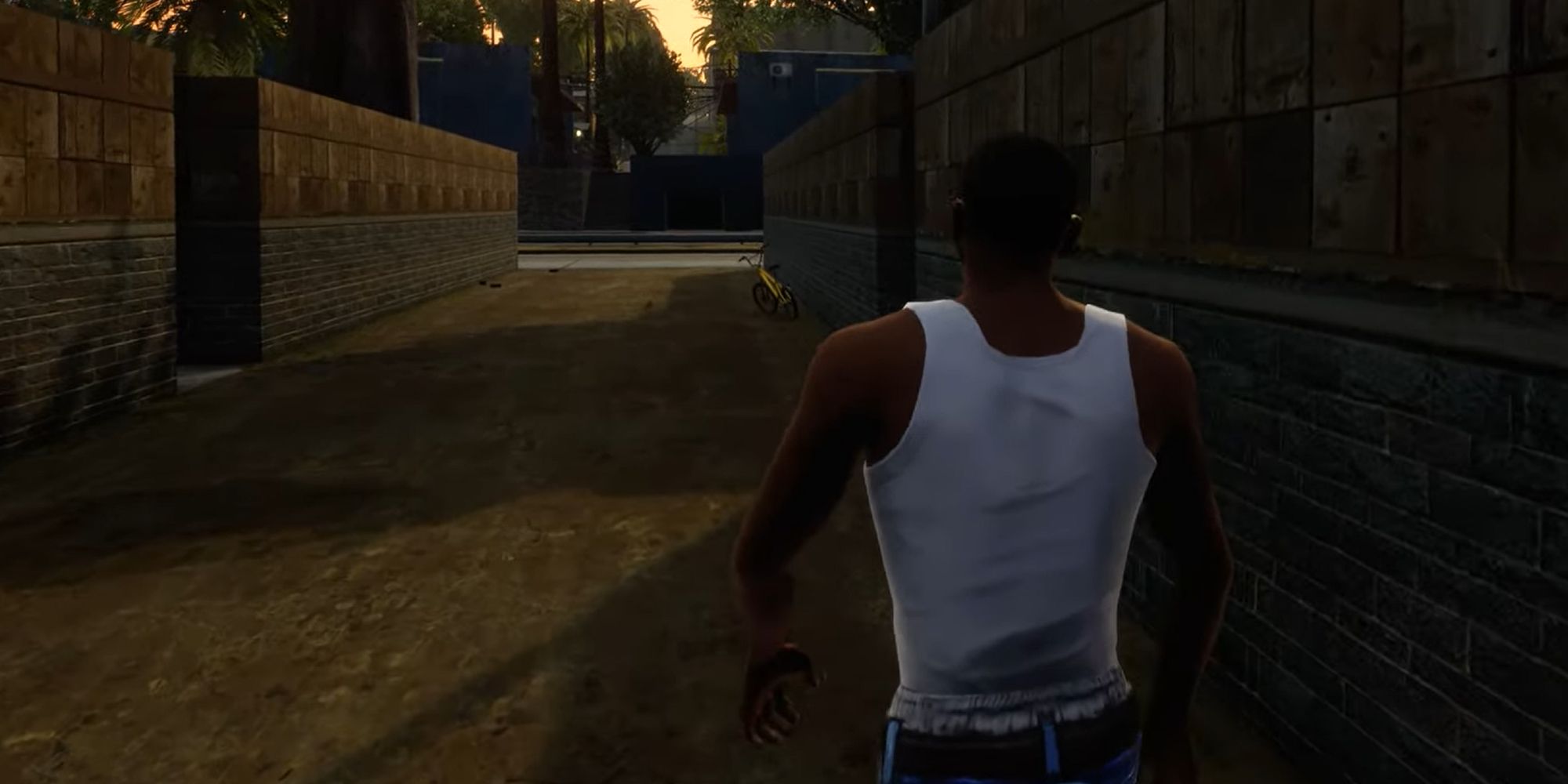CJ walking down an alley