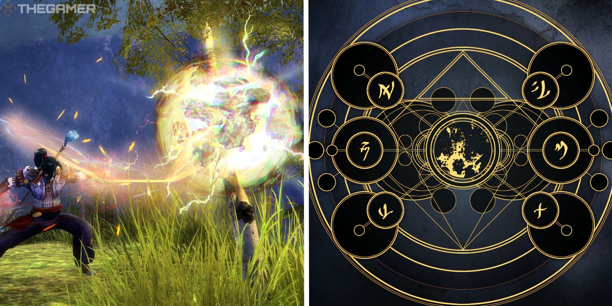 split image showing player using magic next to image of the all sytem