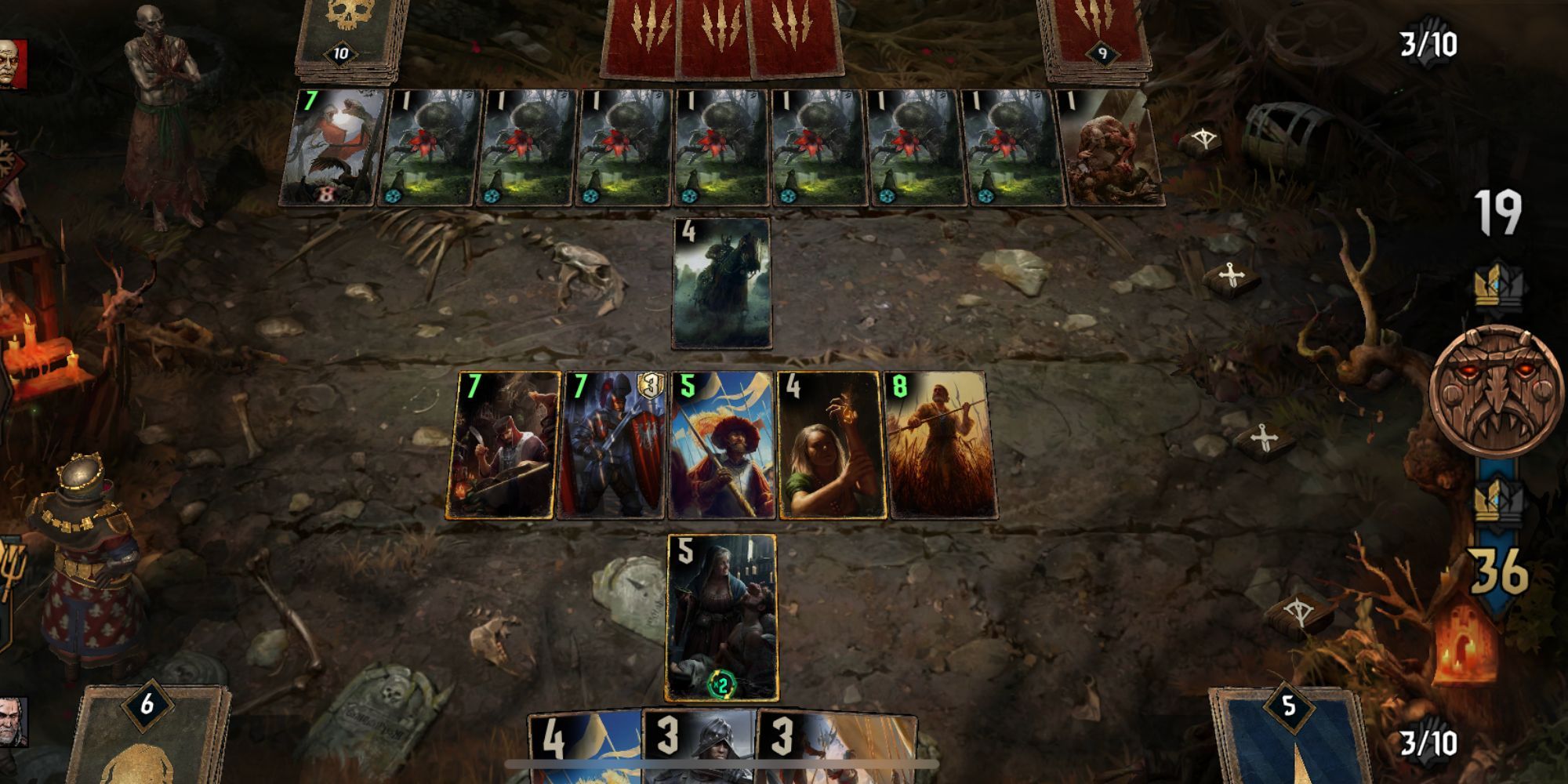 Gwent - Northern Realms Vs Monsters - Lots Of Cards On The Board In A Game Of Gwent