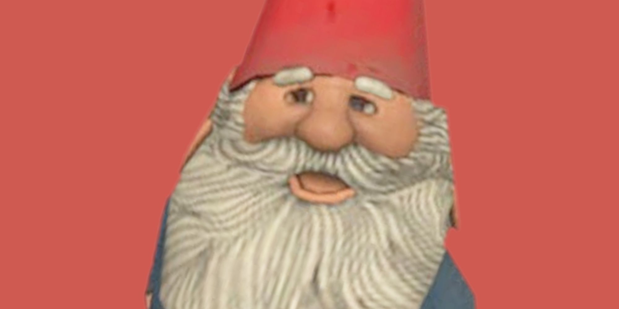 Half-Life 2 garden gnome over a pastel red background