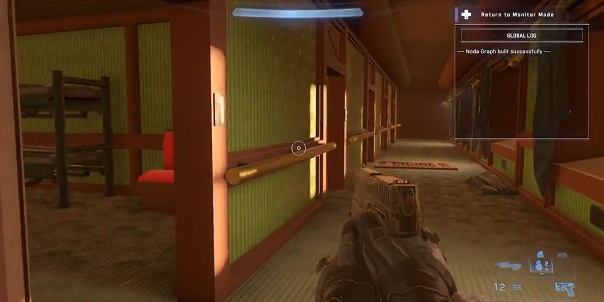 Halo Infinite player in the corridor of a train