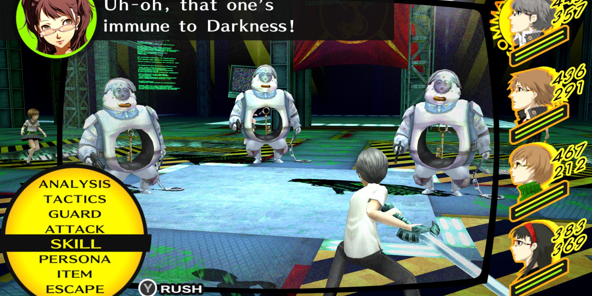 Rise helping out the Investigation Team in Persona 4 Golden