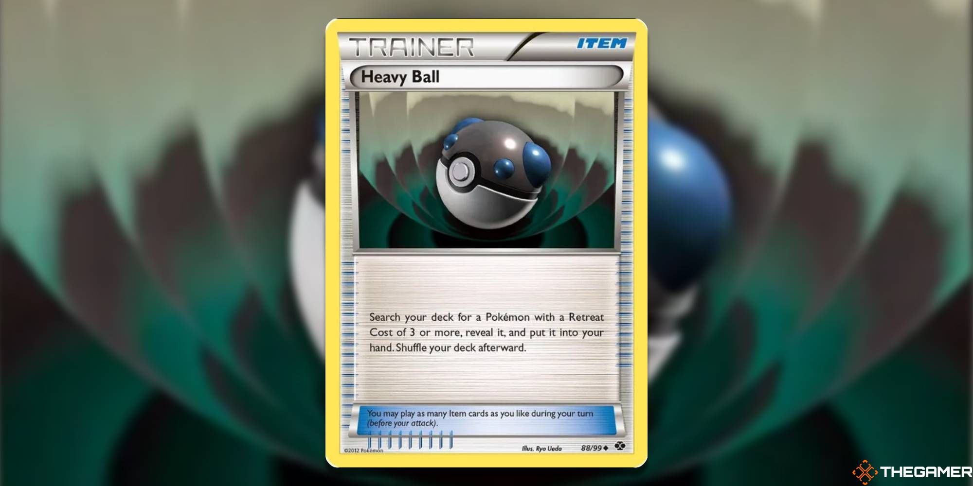 Heavy Ball from the Pokemon TCG, with blurred background