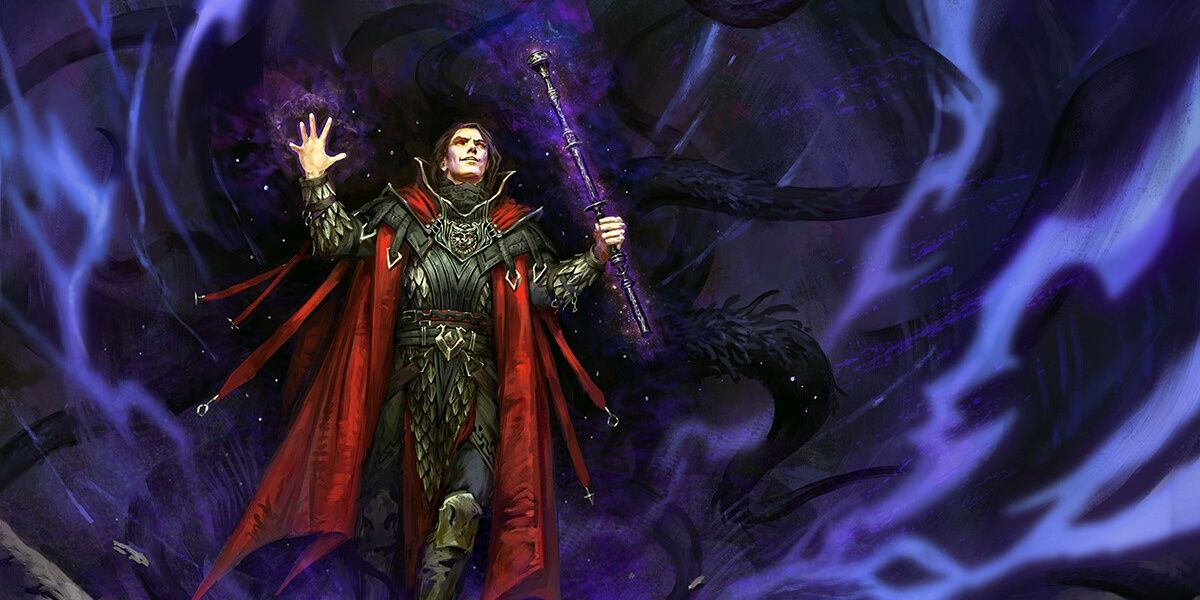 Warlock touched by shadow eldritch powers in DND.