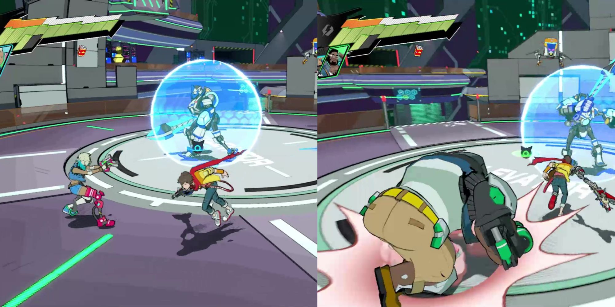 Split Image Showing Peppermint fighting on the left and Macaron fighting on the right