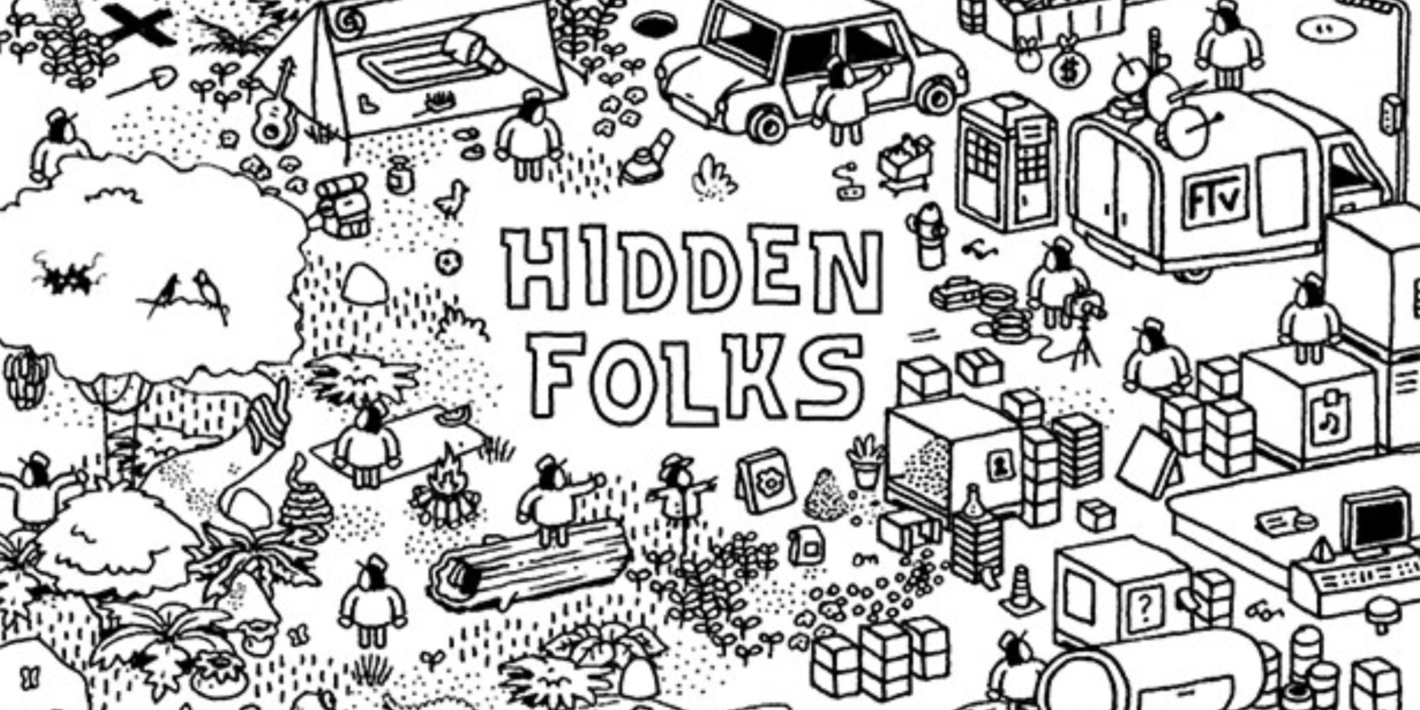 Hidden Folks Cover Image Black And White Detailed Illustrations