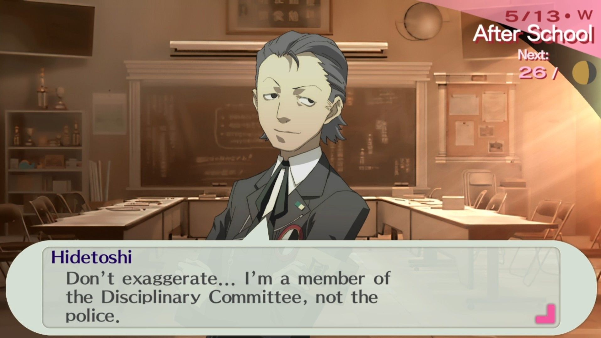 hidetoshi odagiri talking about the disciplinary committee at student council in persona 3 portable