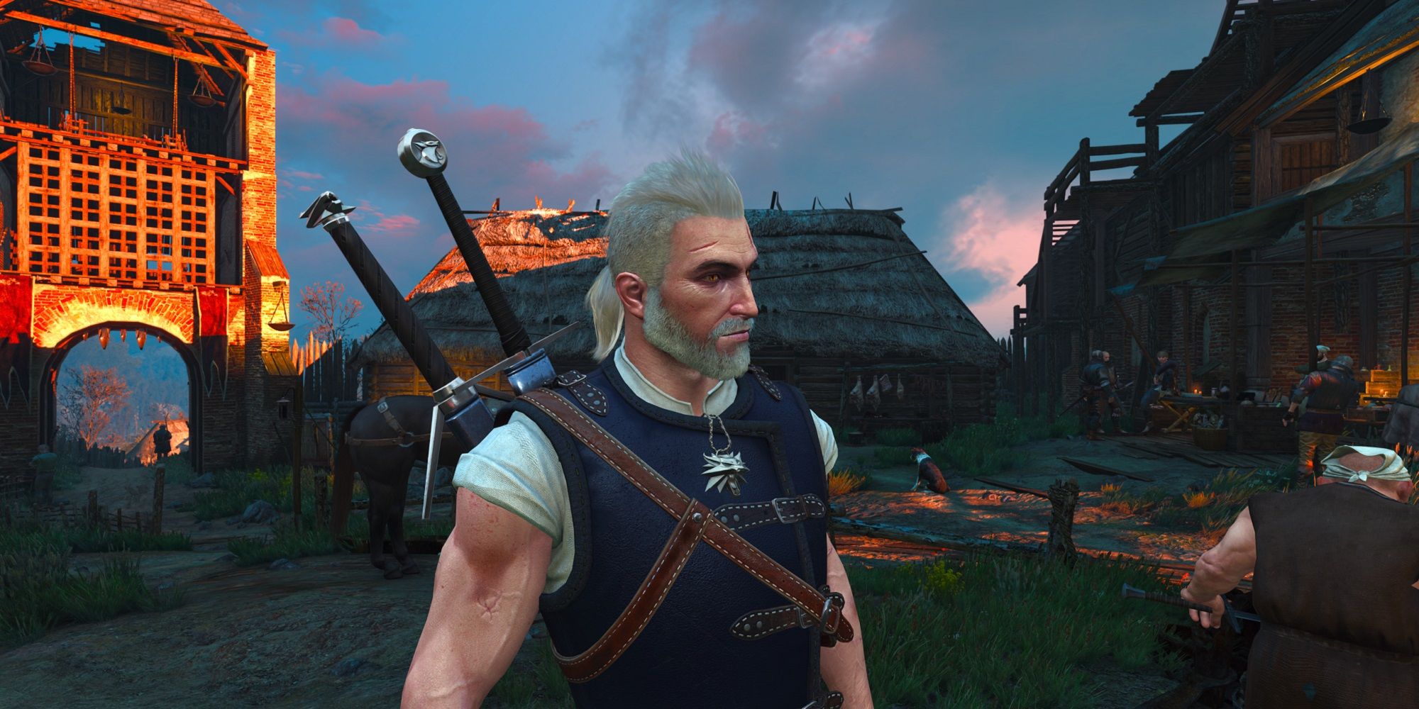 Geralt with an awful haircut in The Witcher 3