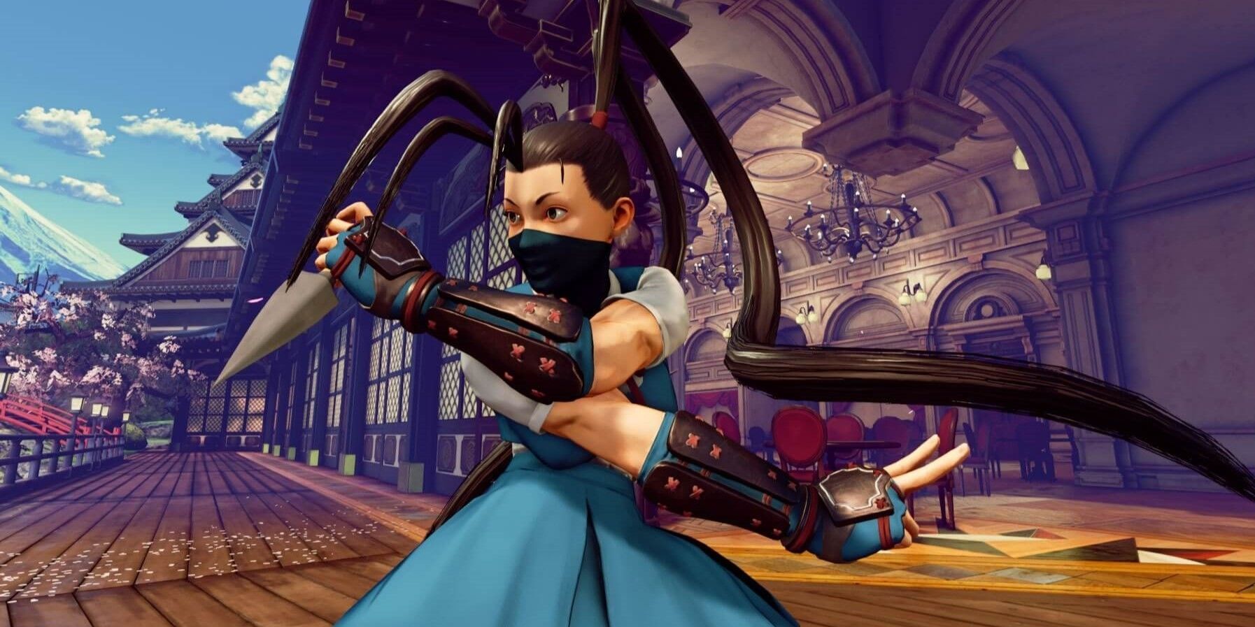 Ibuki Street Fighter Series crouched arms crossed blade in left hand