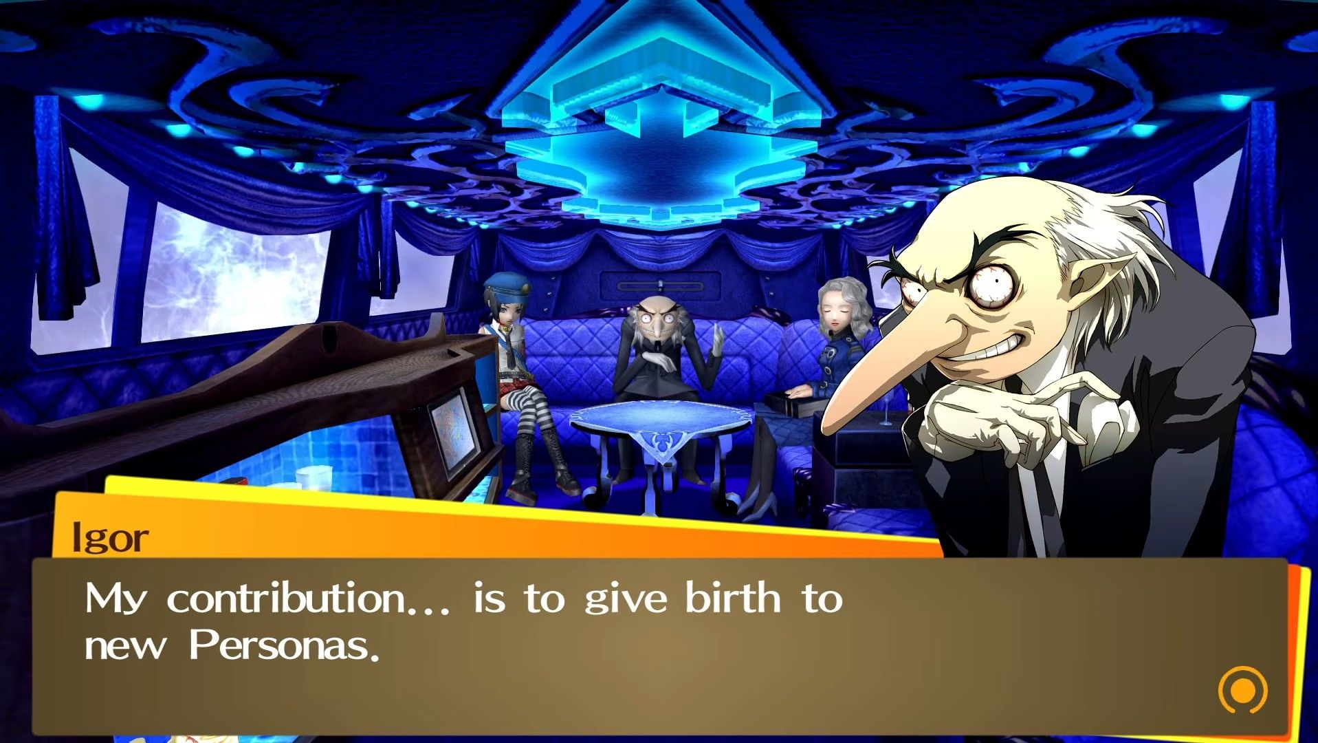 igor explaining that he helps you make new personas in the velvet room in persona 4 golden