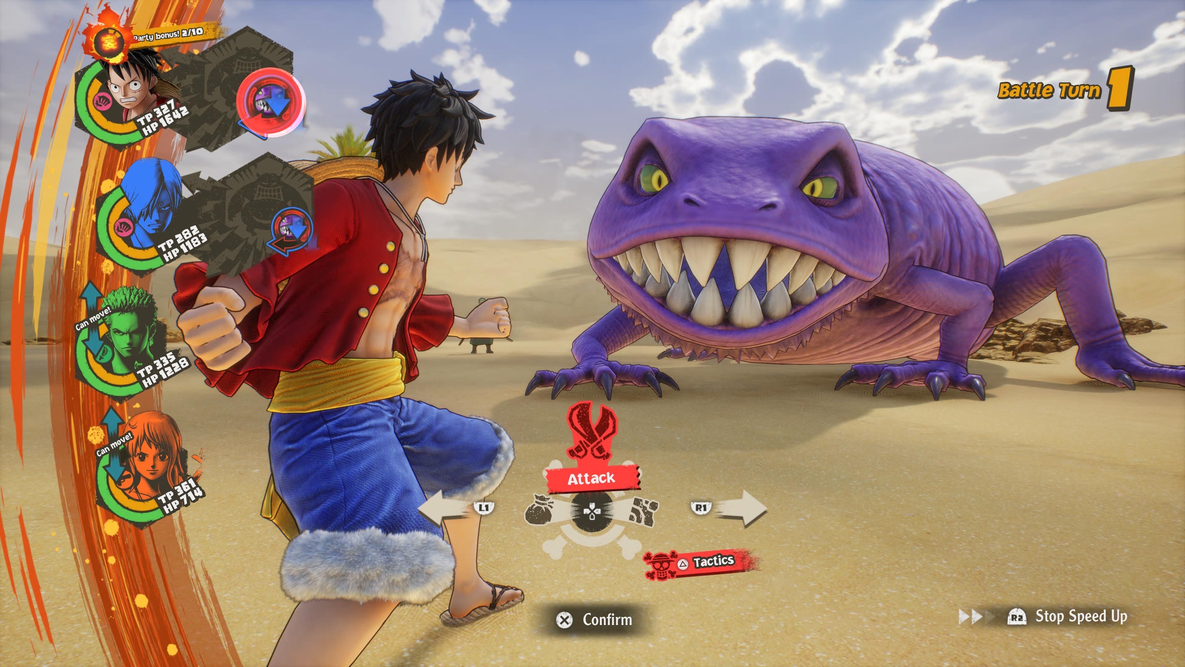 One Piece Odyssey Luffy battles a purple dragon
