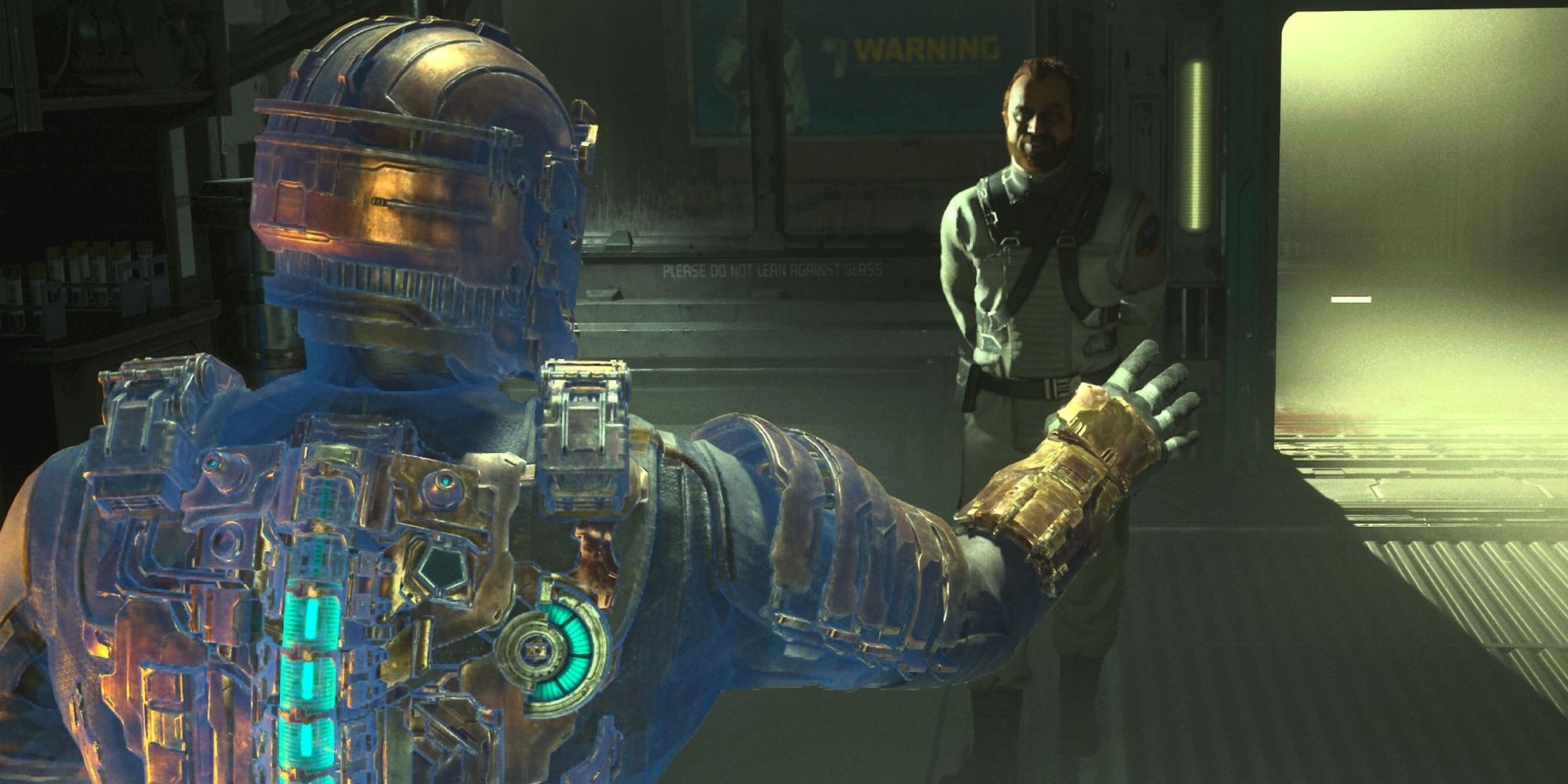 Isaac being stuck in stasis during an encounter with Dr. Mercer in the Dead Space remake.