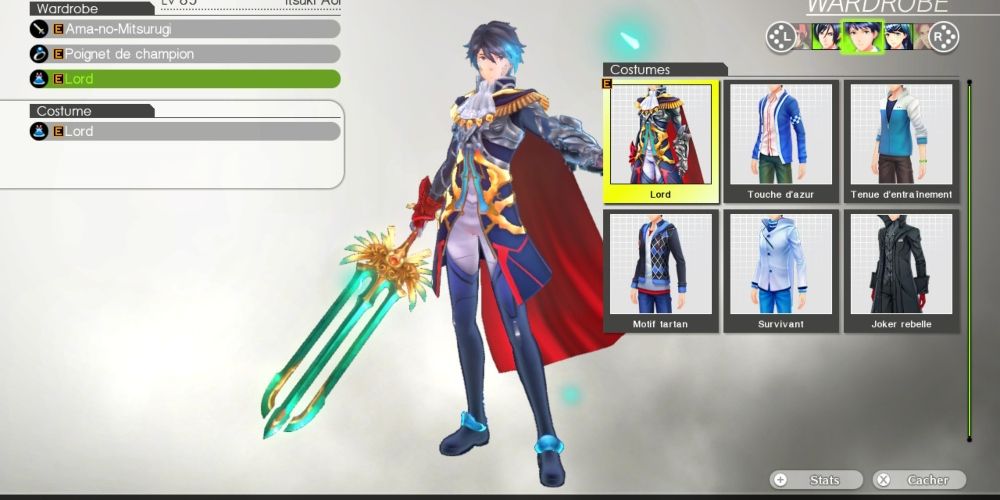 Itsuki in his Lord costume on the costume selection screen in Tokyo Mirage Sessions #FE Encore