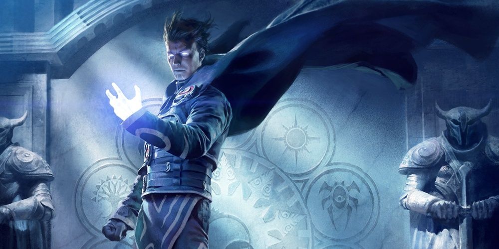 Jace acts as a living contract, emanating by blue magic in the MTG TCG