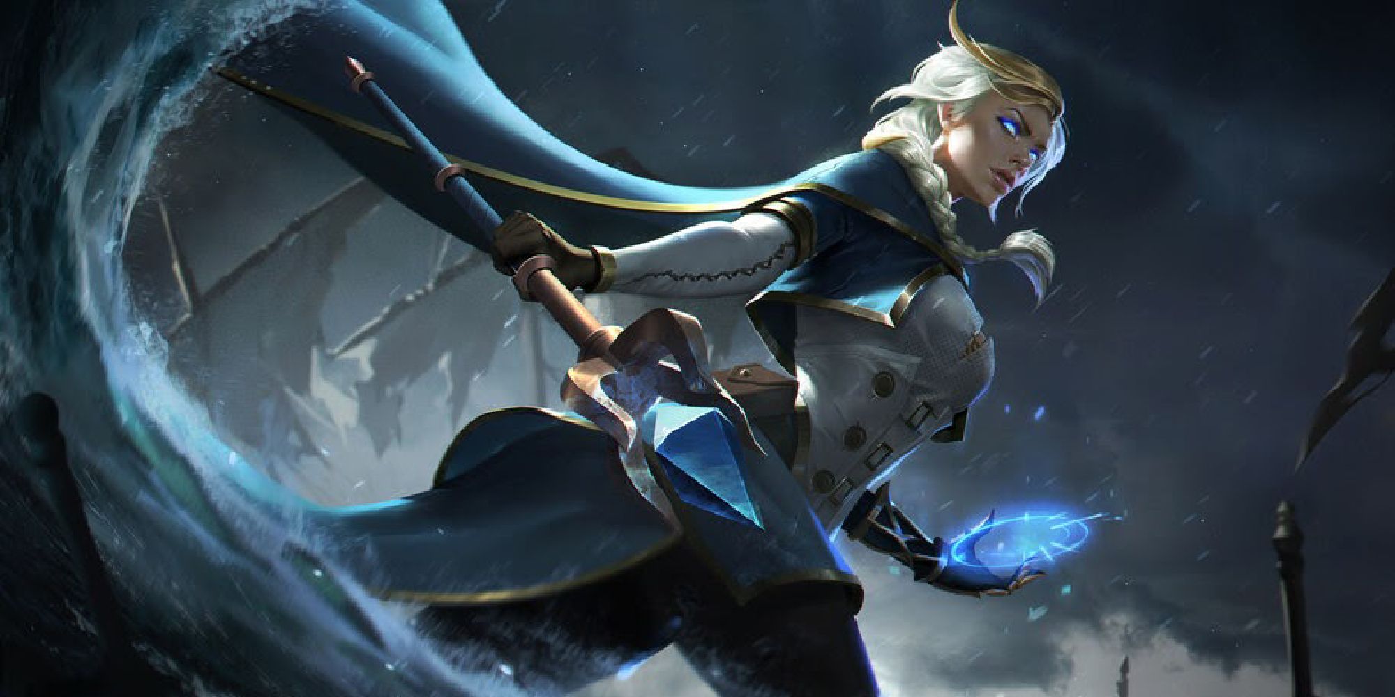 Jaina Proudmoore from WoW posing in front of icy background