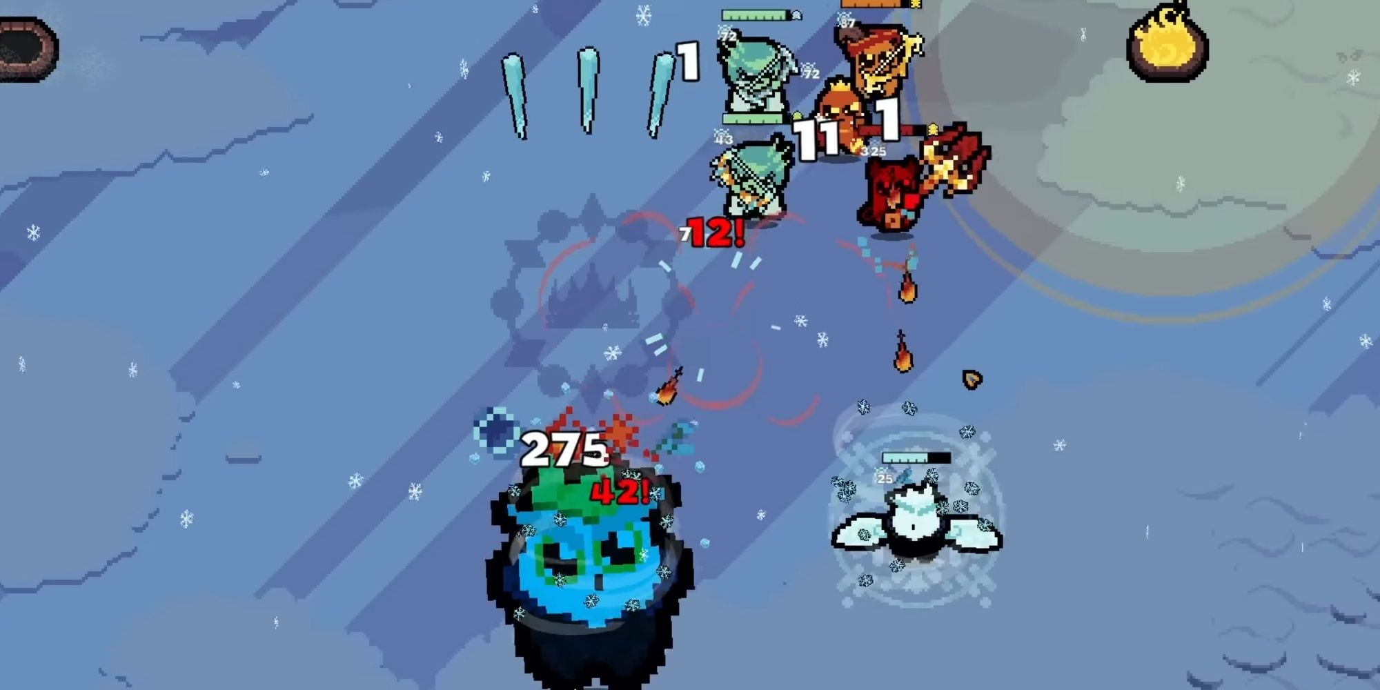 A squad fights a boss in the ice world in Just King