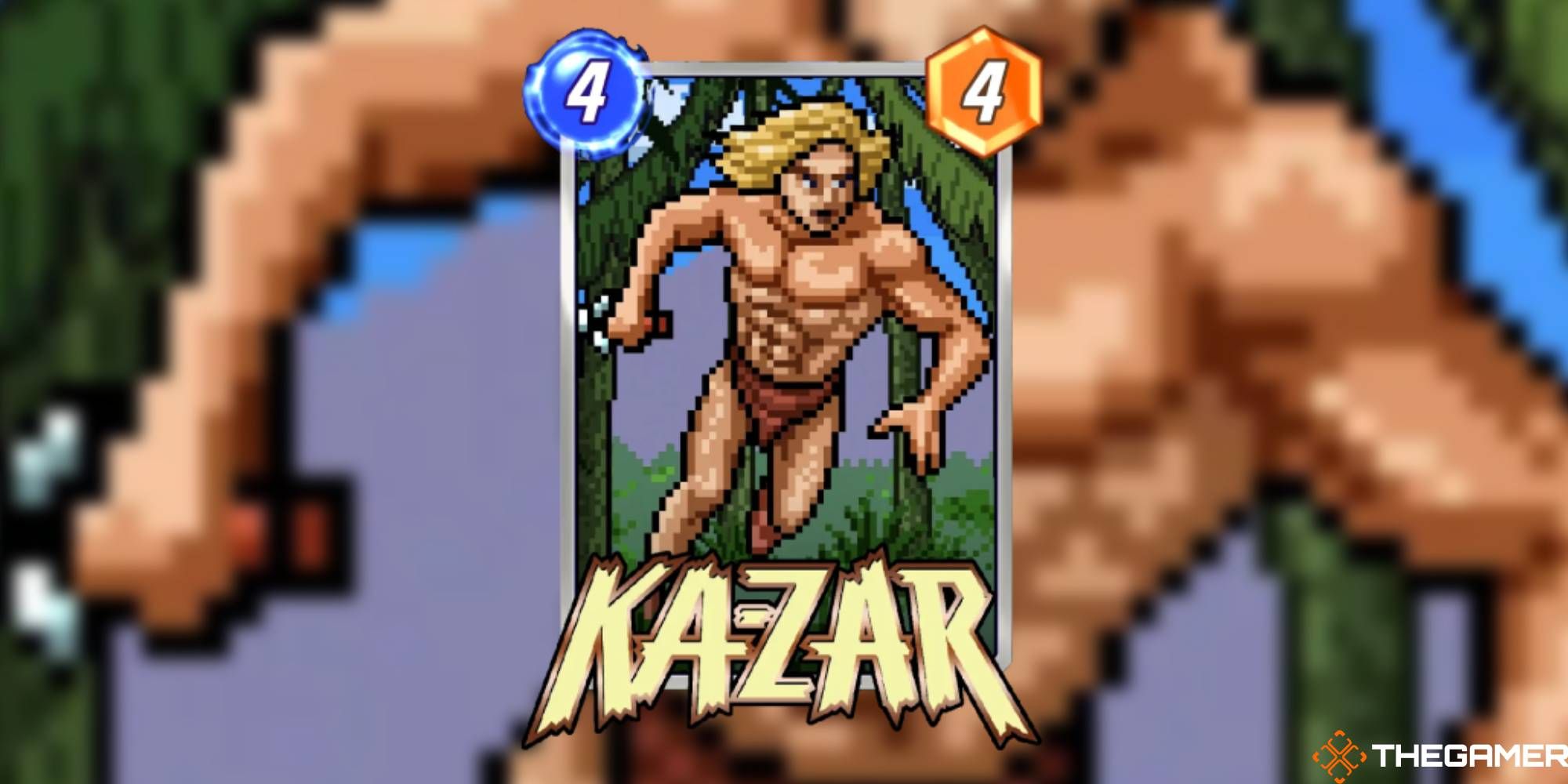 Kazar from Marvel Snap, Pixel Variant, running right with a knife in his hands