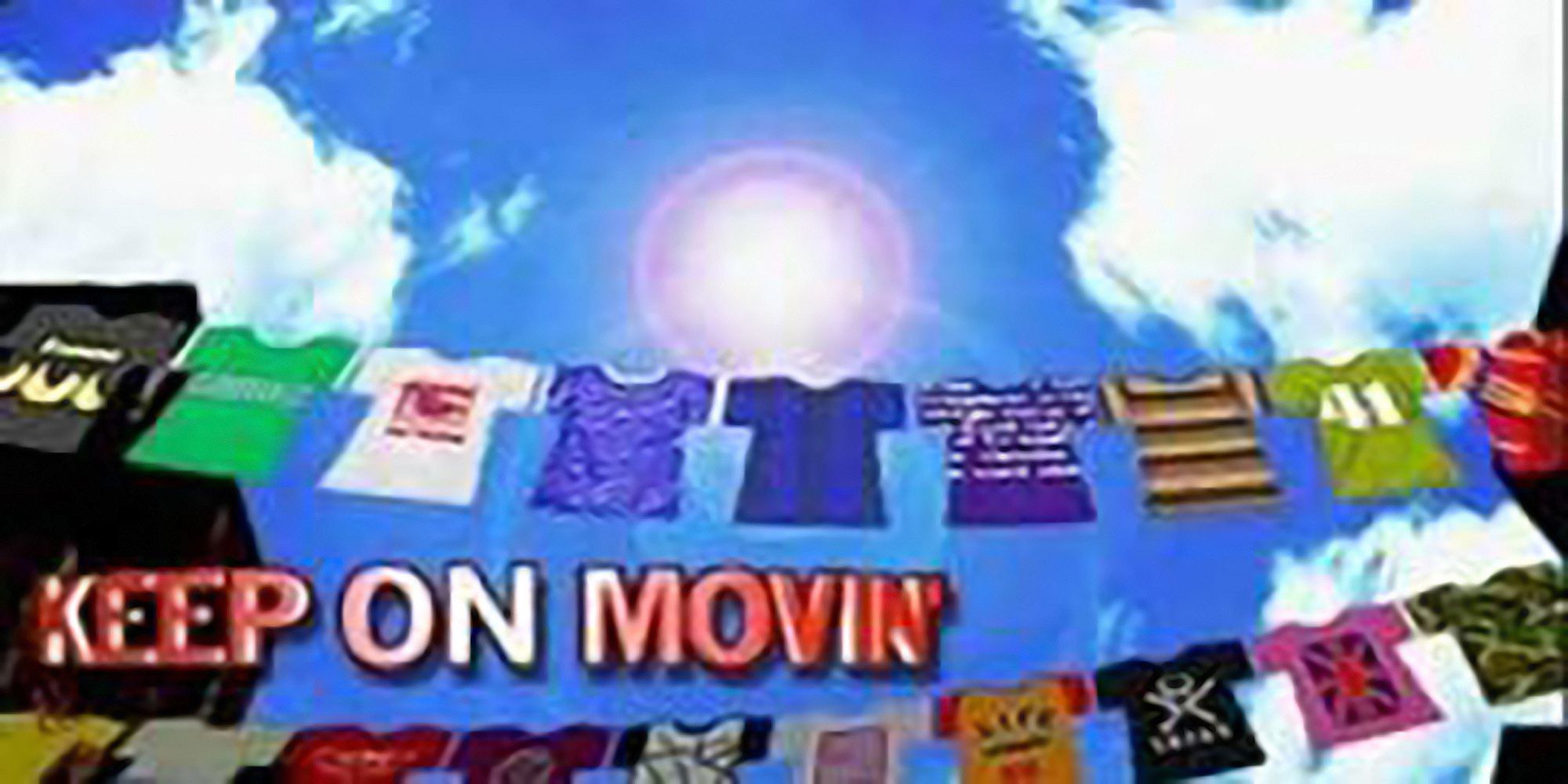 Clothing lines adorn a city street in the background for the track, Keep On Movin', from Dance Dance Revolution 2nd Mix.