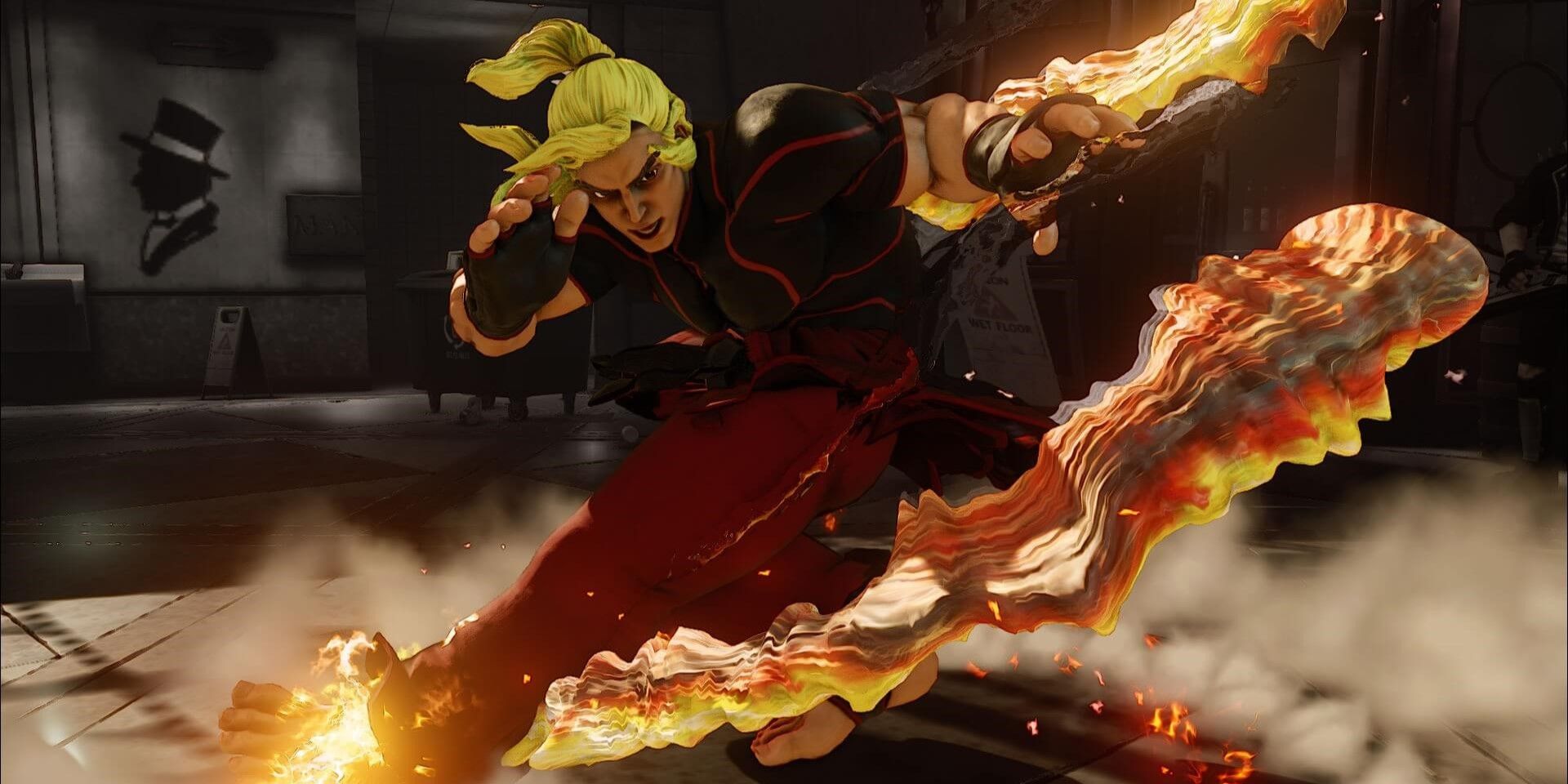 Ken Street Fighter Series cross kick with flames