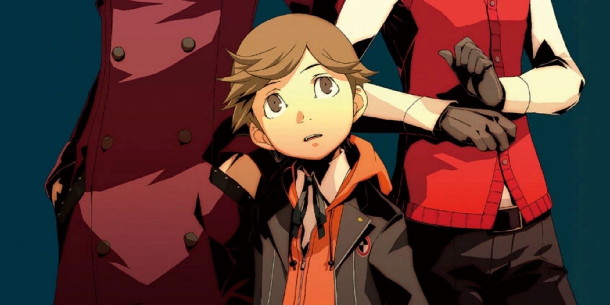 ken with shinjiro and akihiko leaning on him in the manga for persona 3 portable