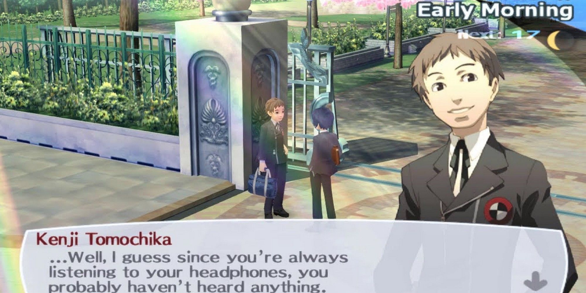 kenji tomochika talking to the male protagonist at gekkoukan high in persona 3 portable