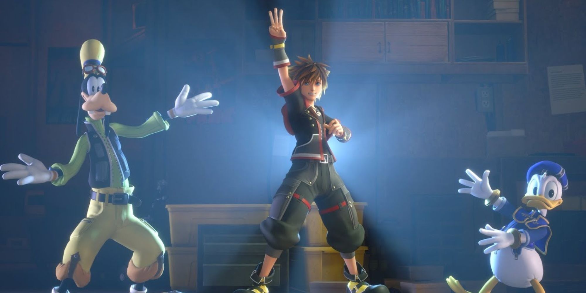 Sora, Donald, and Goofy as Keyblade Hero 3 in Kingdom Hearts 3.