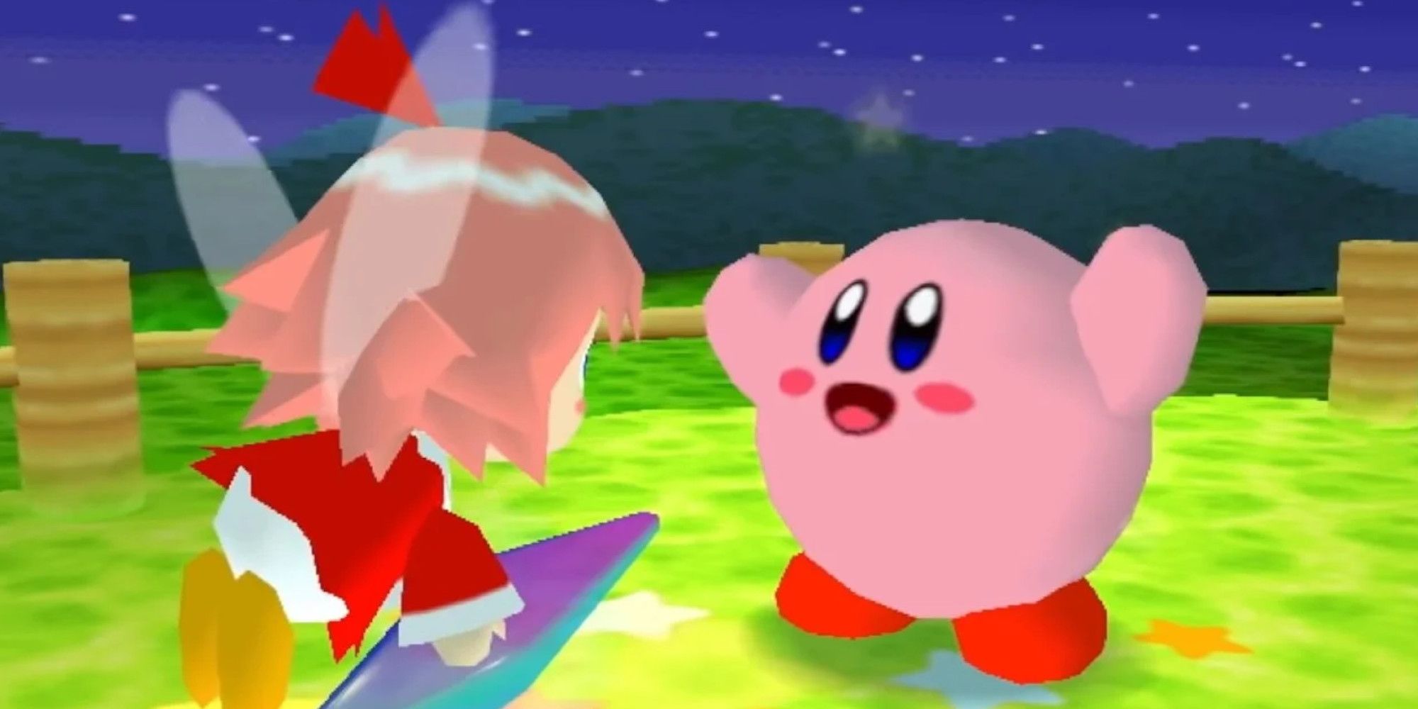 Ribbon and Kirby in Kirby 64: The Crystal Shards