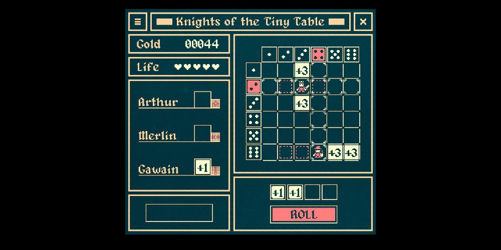 Knights of the Tiny Table board with Arthur, Merlin, and Gawain in play