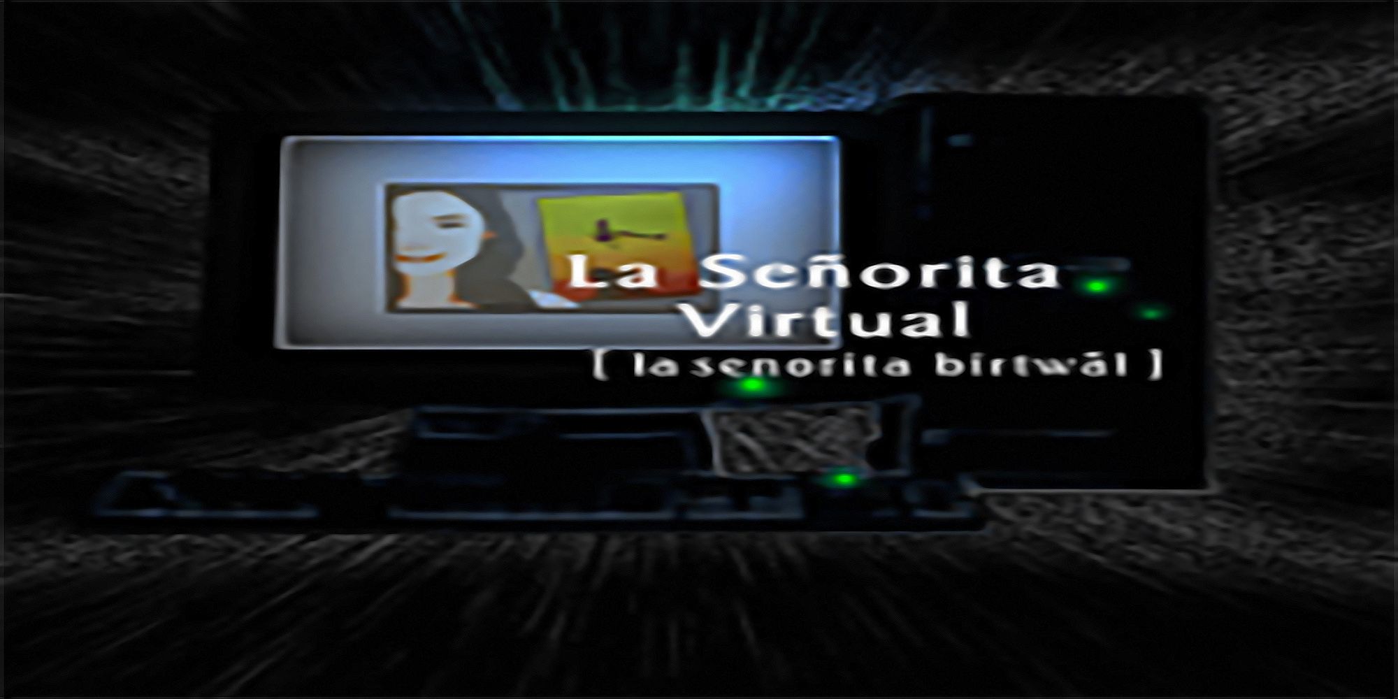 A cyberwoman greets her user on a computer monitor in this background art for La Senorita Virtual, a track from DDR 3rd Mix's console release.
