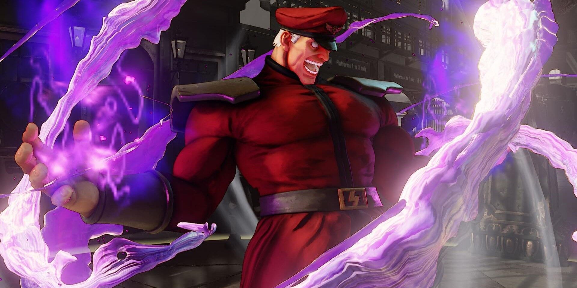 M. Bison Street Fighter Series taunting stance arms extended out.