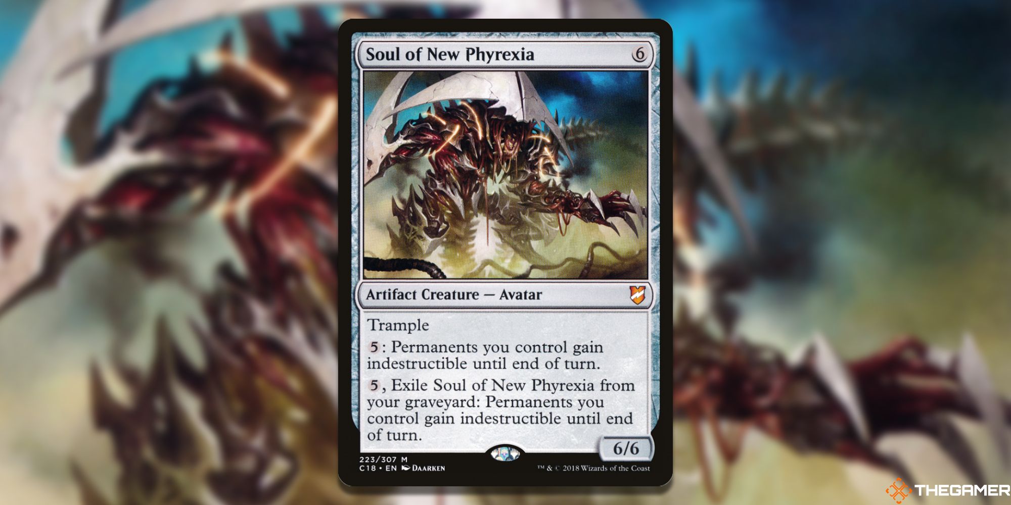 Image of the Soul of New Phyrexia card in Magic: The Gathering, with art by Daarken
