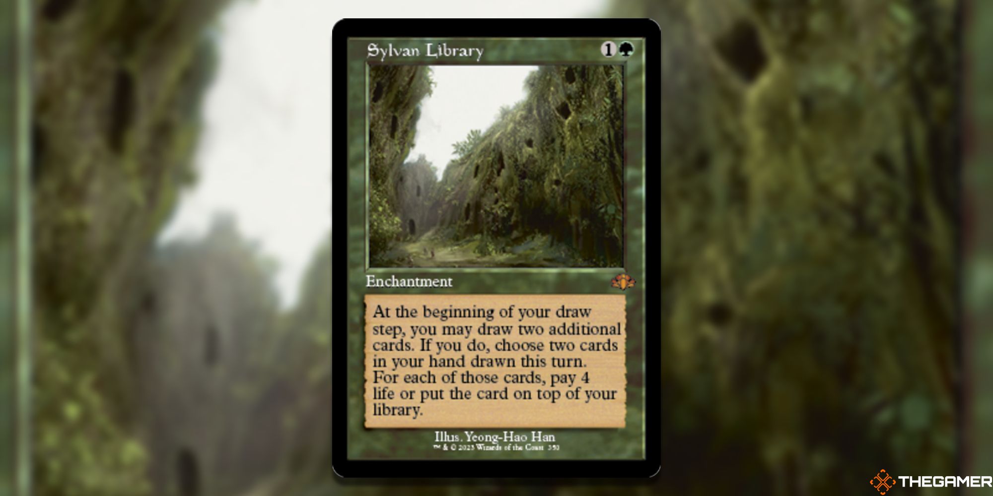  Image of the Sylvan Library Retro Frame card in Magic: The Gathering, with art by Bryan Sola