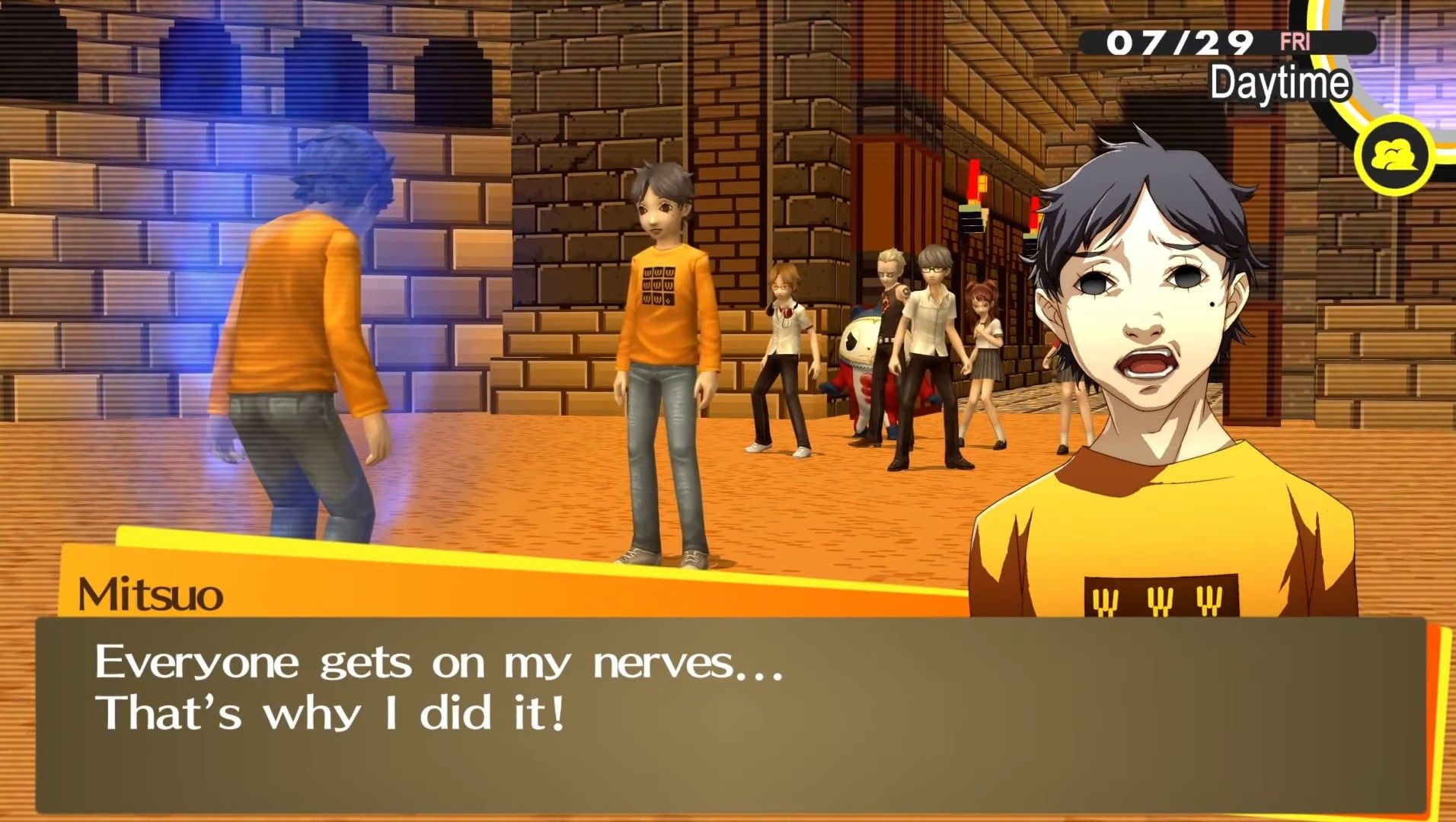 mitsuo kubo fighting with his shadow in void quest in persona 4 golden