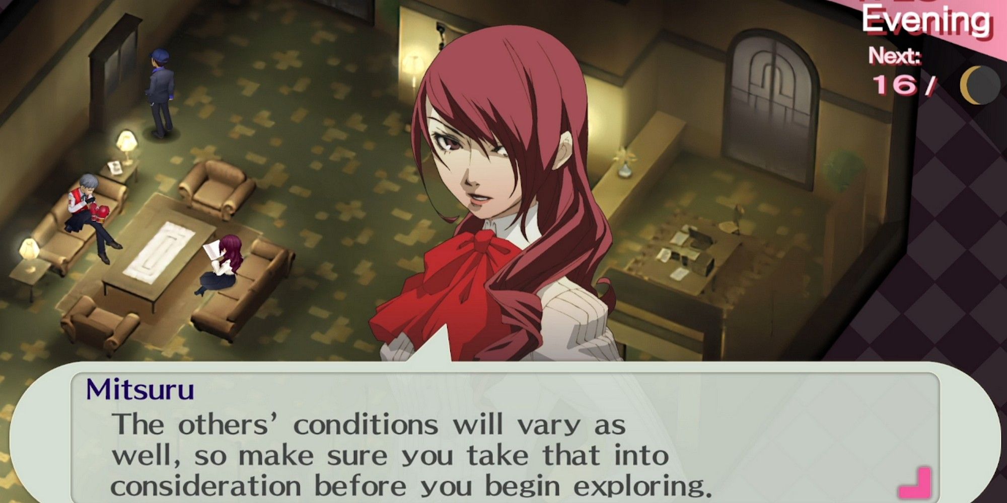 mitsuru warning you that the party will deteriorate in condition in persona 3 portable