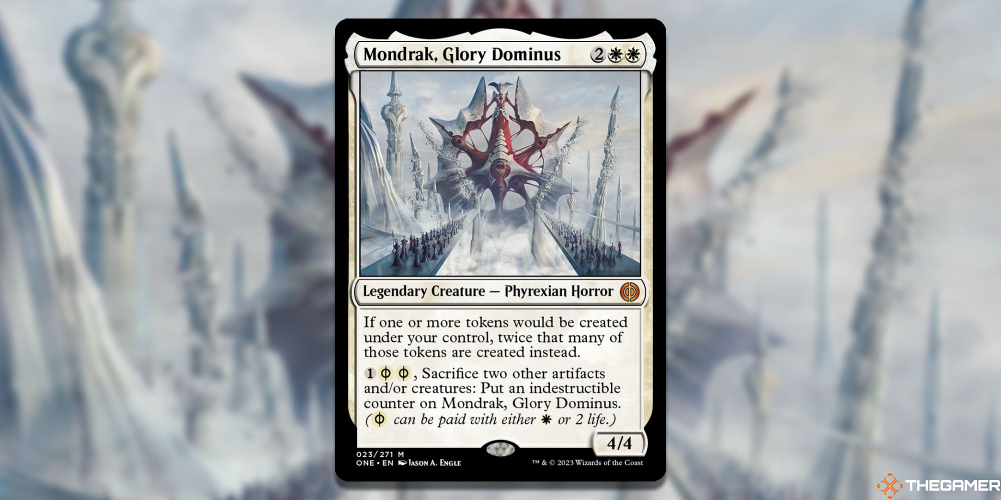 The card Mondrak, Glory Dominus from Magic: The Gathering.