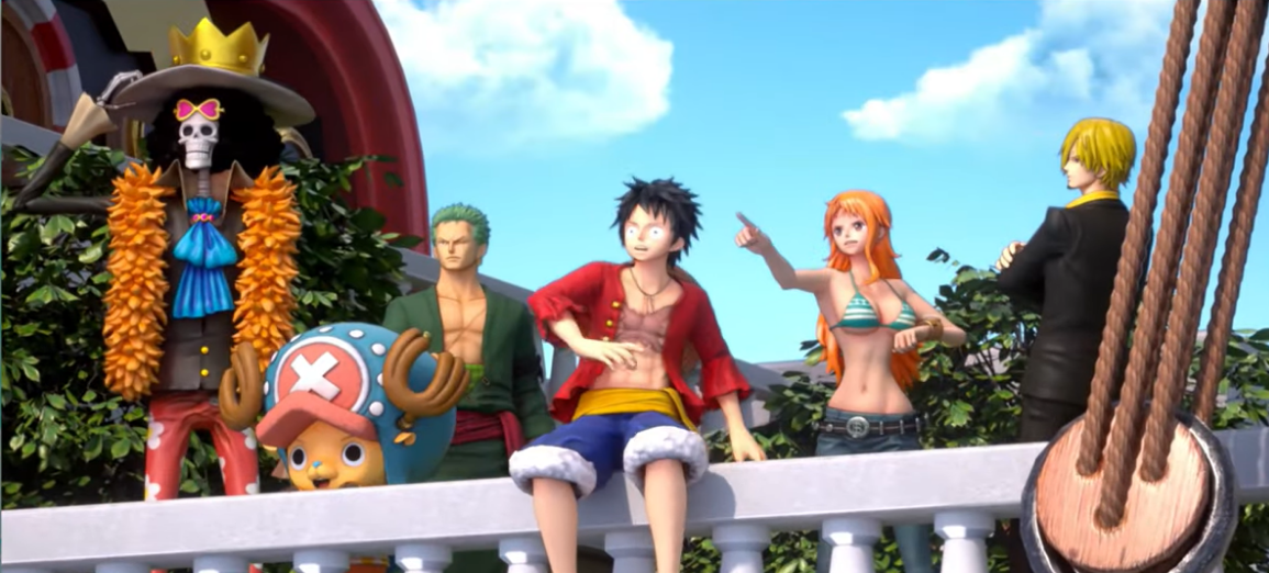 most of the straw hat crew from one piece besides off-screen franky and robin