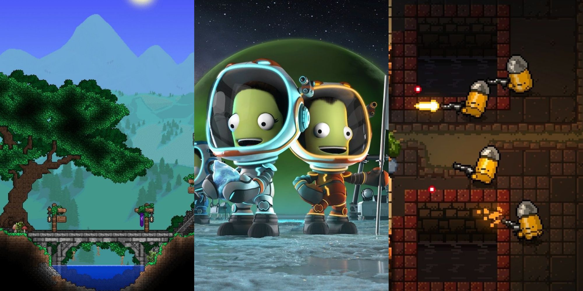 Most Replayable Indie Games Split Image of Terraria, Kerbal Space Program, Enter The Gungeon