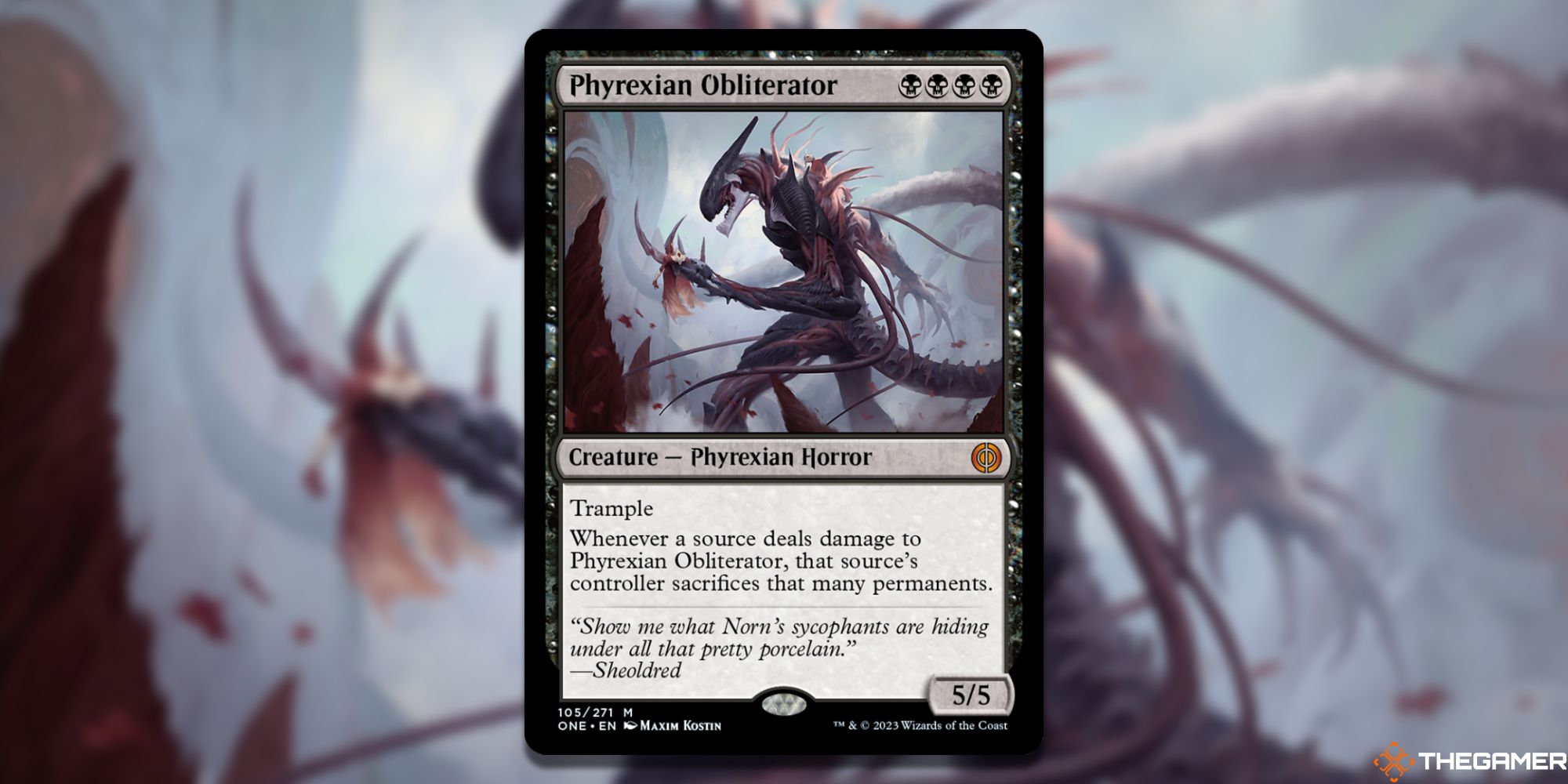 Image of the Phyrexian Obliterator card in Magic: The Gathering, with art by Maxim Kostin