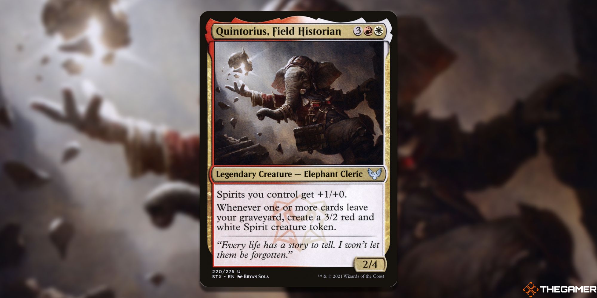 Image of the Quintorius, Field Historian card in Magic: The Gathering, with art by Bryan Sola