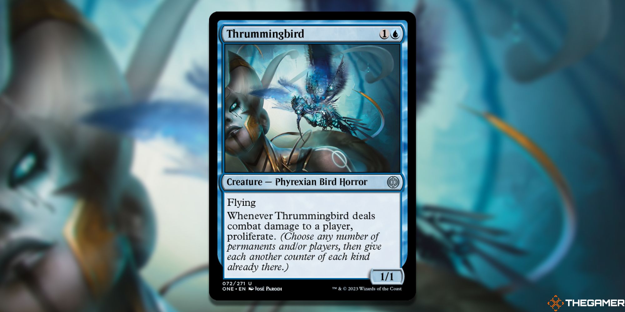 Image of the Thrummingbird card in Magic: The Gathering, with art by José Parodi