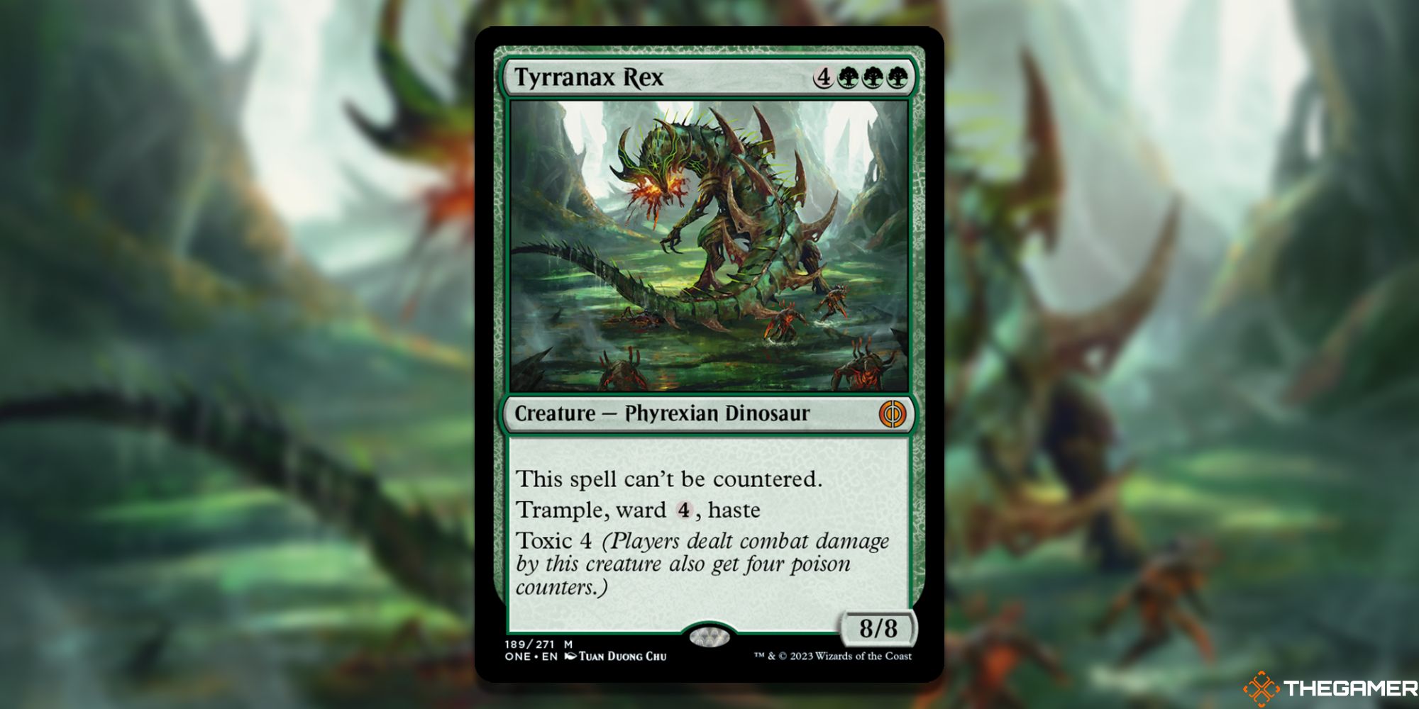 Image of the Tyrranax Rex card in Magic: The Gathering, with art by Tuan Duong Chu