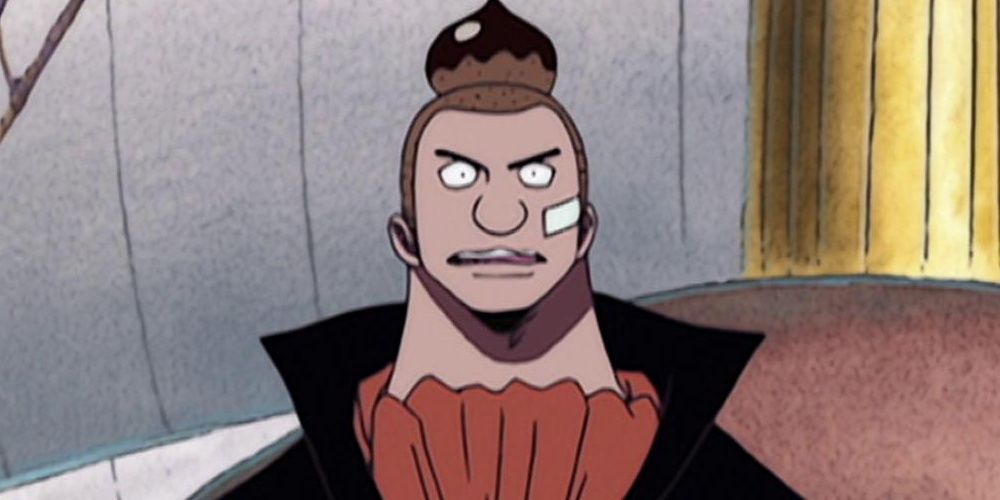 Noland with a bandage on face, standing in the One Piece anime