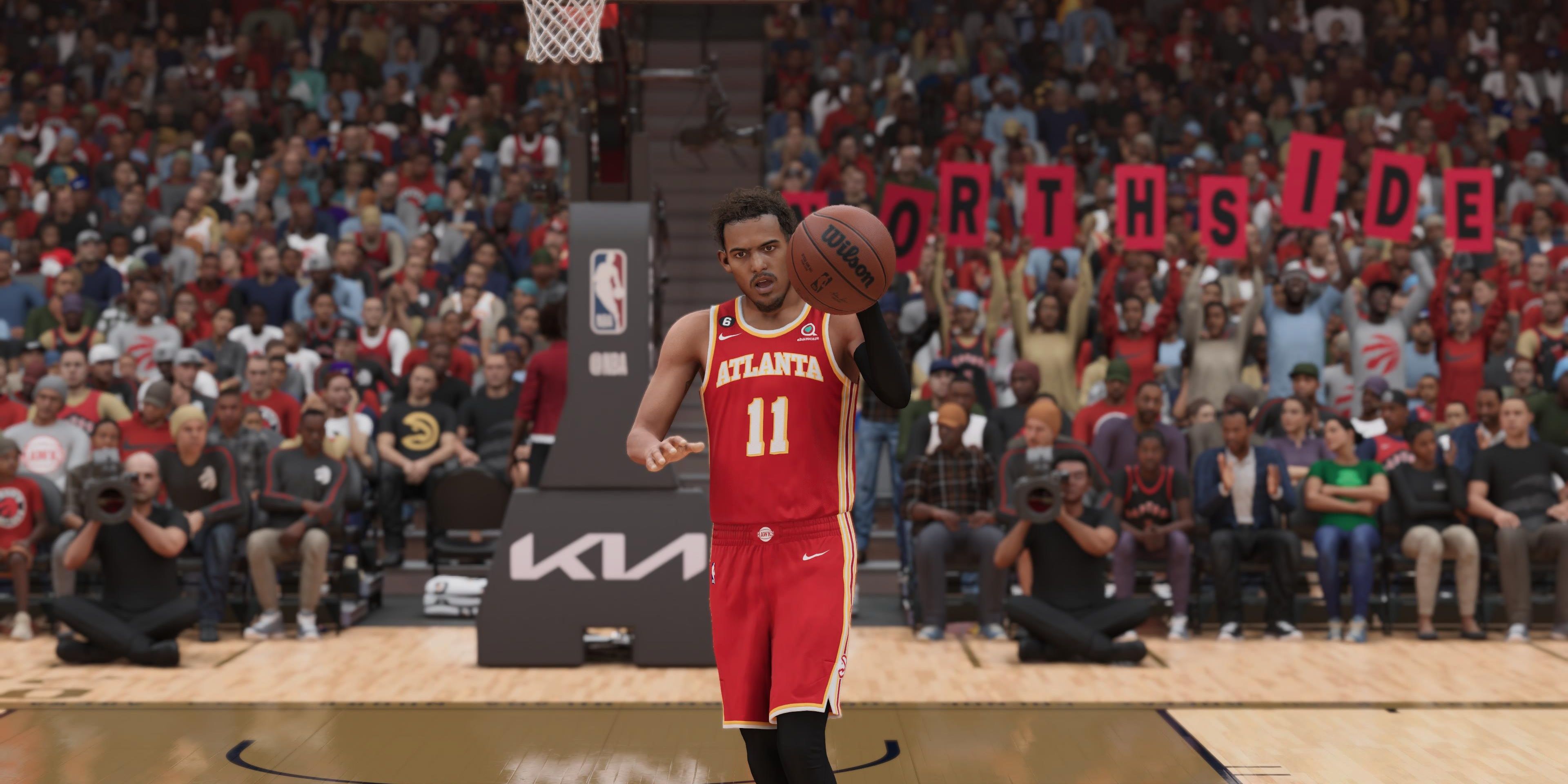trae young bringing the ball up the court nba 2k23