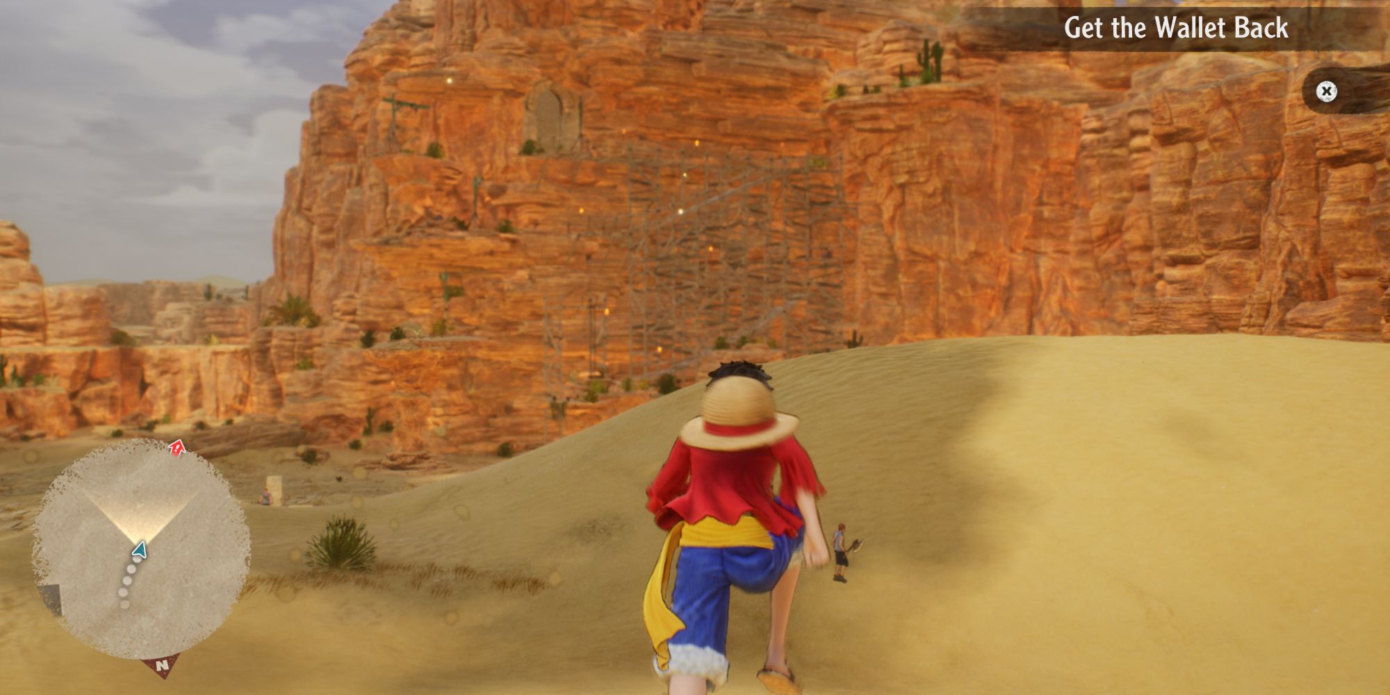 one piece odyssey luffy in the desert running between objectives