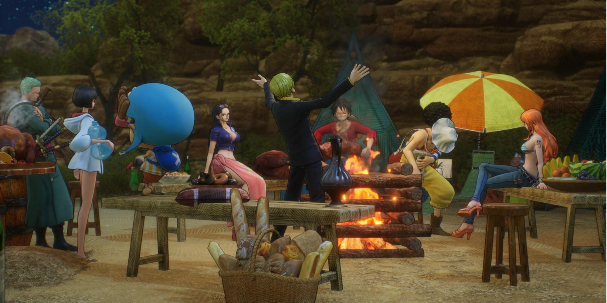 one piece odyssey party with seven members of the straw hat pirates and lim