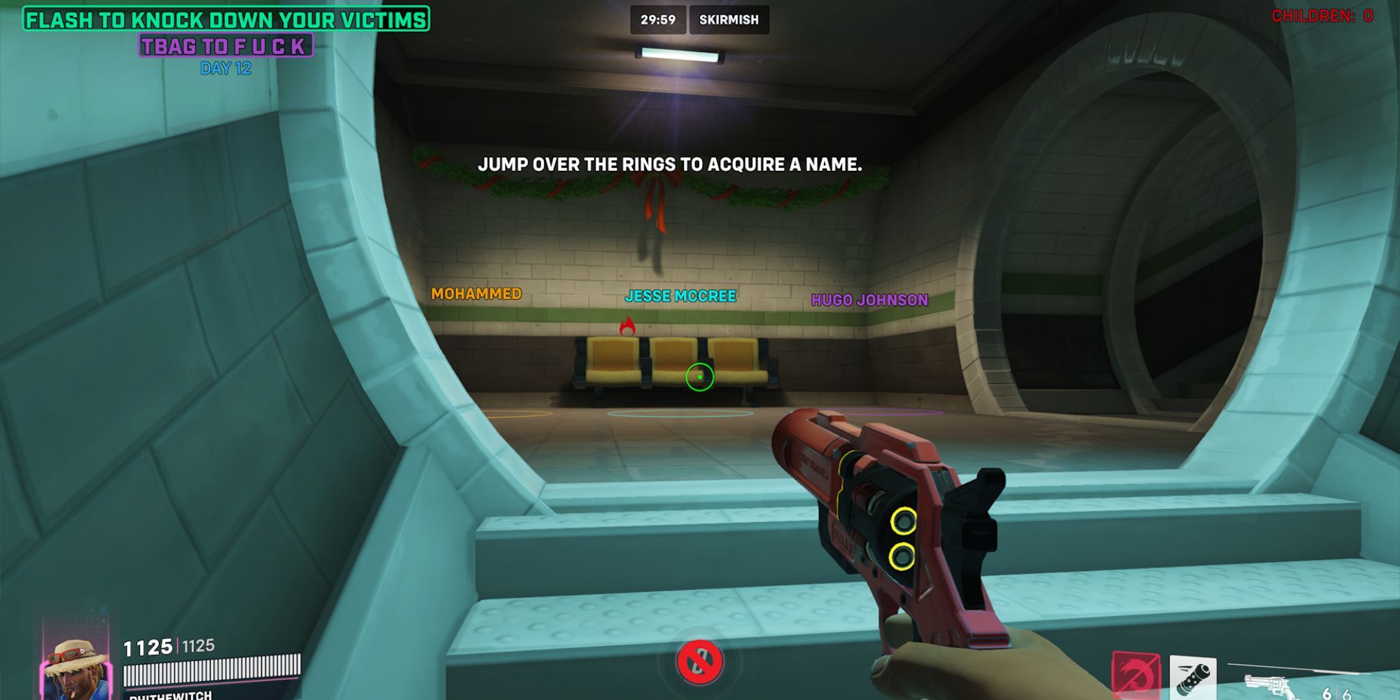 Une capture d'écran d'Overwatch, dans un jeu personnalisé précédemment interdit appelé 