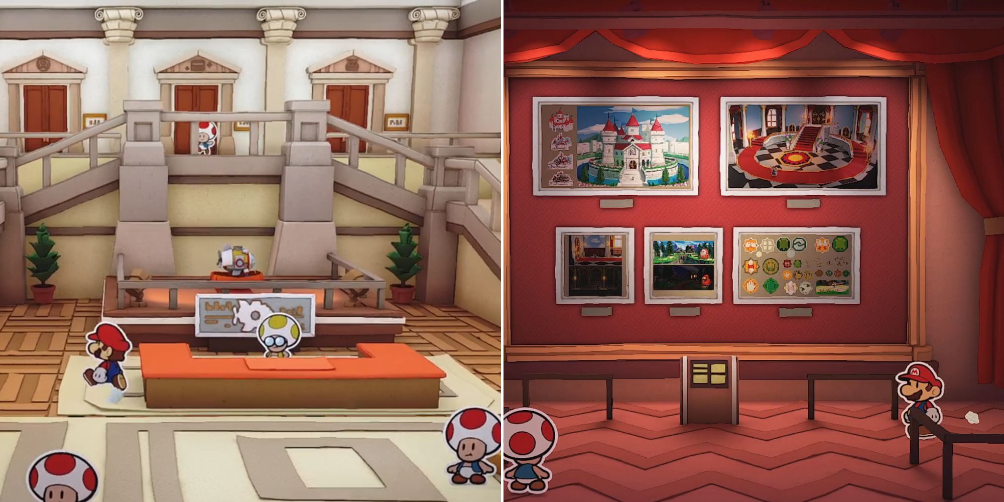 The entrance to the Musée Champignon and the Portrait Room in Paper Mario: The Origami King
