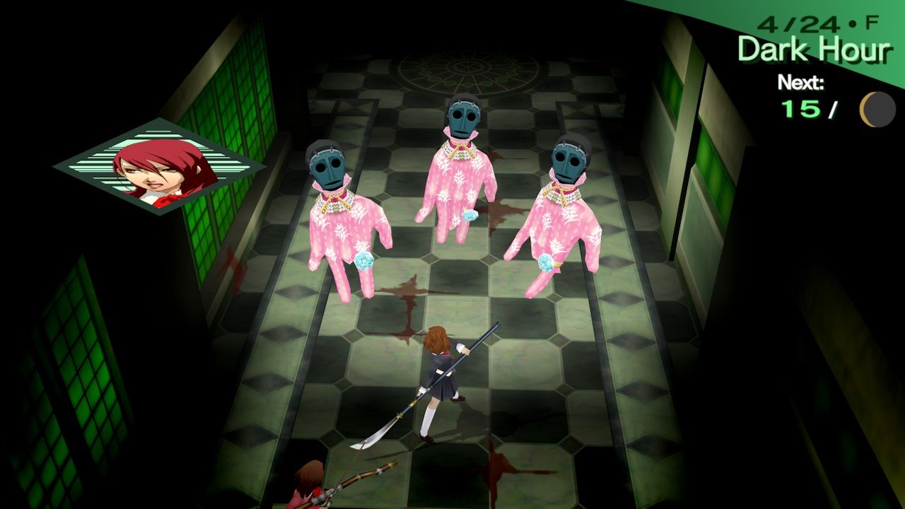 Persona 3 Portable - Female protagonist meeting the Dancing Hands miniboss in the corridor.