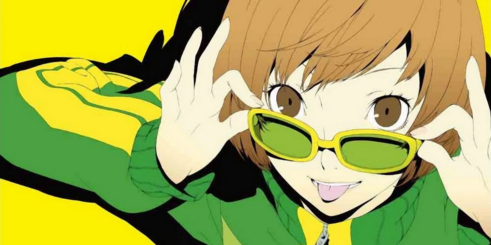 persona 4 golden chie satonaka silly pose midnight channel glasses-1